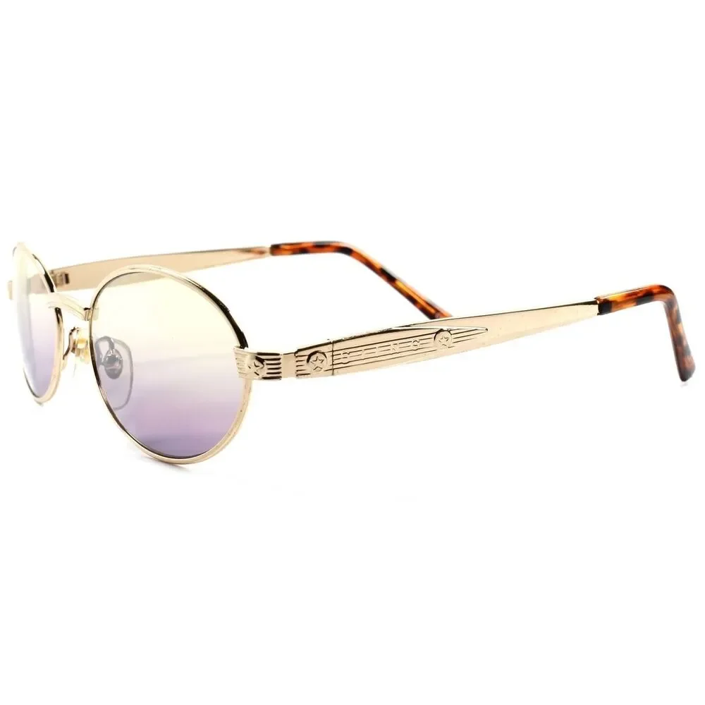 True Vintage Classic Hippie Mens Womens Gold Round Oval Sunglasses